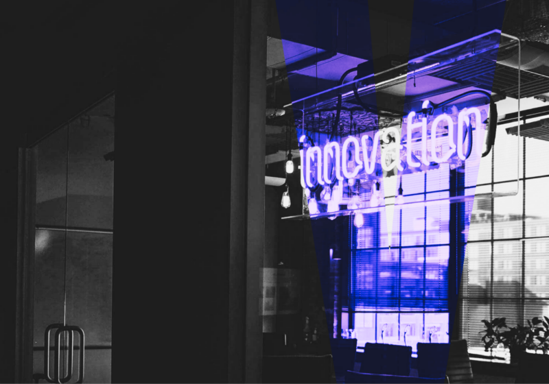 Neon sign that says innovation